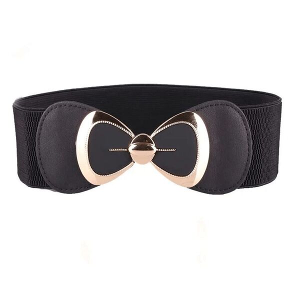 2/$21 Ladies 26.5 Inches Black Bow Stretch Belt - Picture 1 of 3